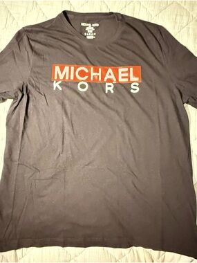 Michael Kors Black Short-Sleeve Logo Tee with Red Graphic